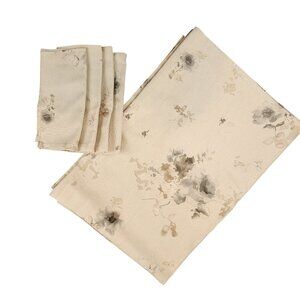 Calvin Klein Tablecloth & 4 Napkins 100% Cotton Set 60X82 Beige Gray